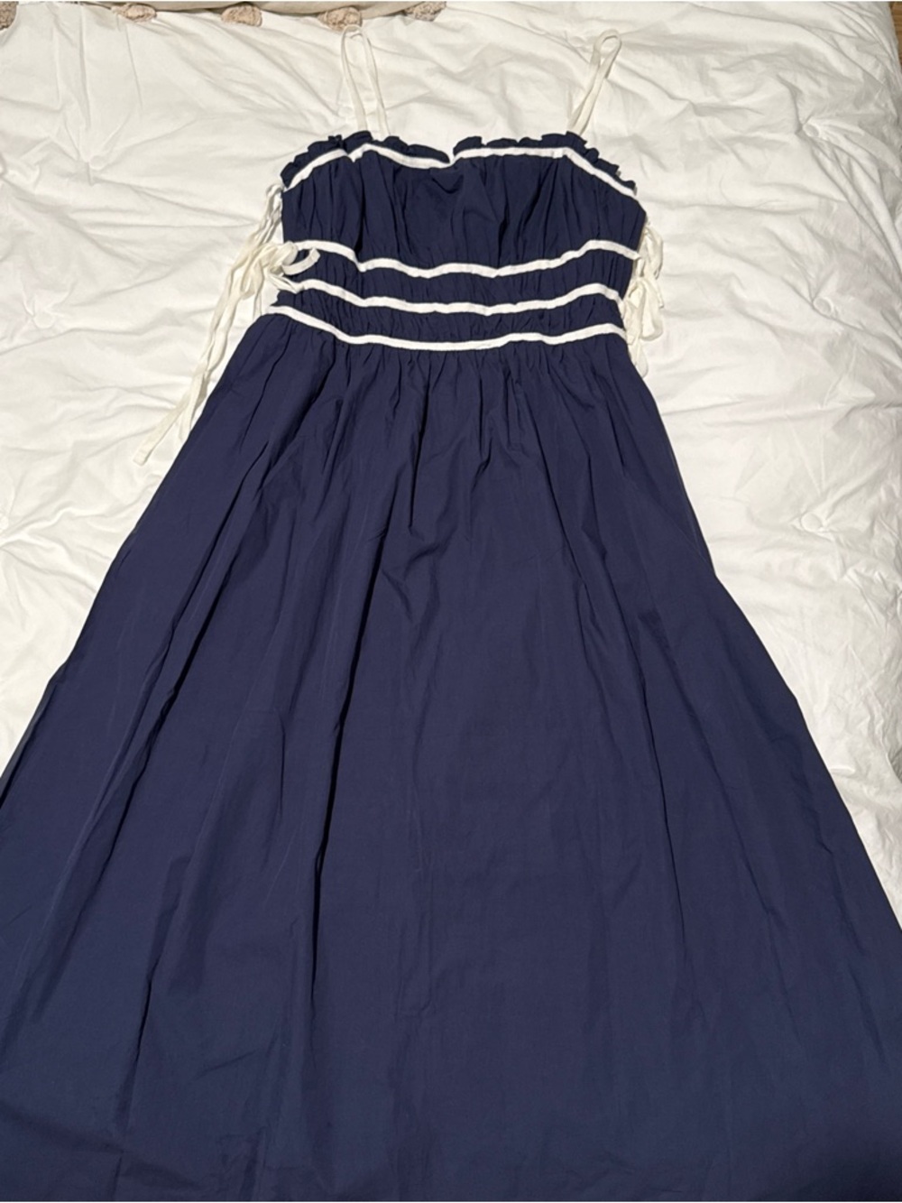 Navy Maxi Sundress with White Trim